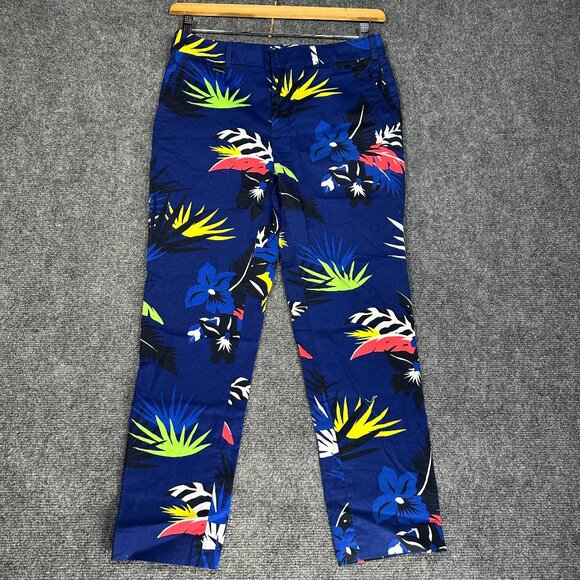 Polo Golf Ralph Lauren Pants Womens 2 Blue Cotton Stretch Crop Tropical Print - Picture 1 of 10